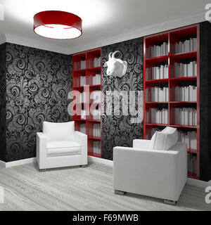 Zimmer mit zwei Sesseln und Bücherregal zu studieren Stockfoto