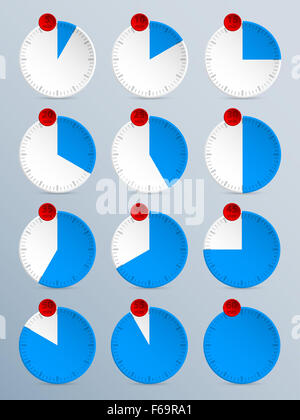 Countdown Timer Satz von zwölf in blau mit roten Schalter Stockfoto