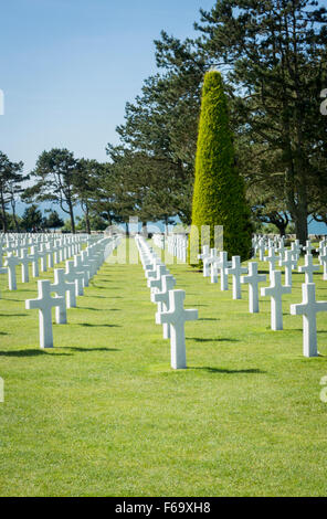 Amerikanischen Soldatenfriedhof in der Normandie in Colleville-Sur-Mer, Frankreich. Der Friedhof mit Blick auf Omaha Beach Stockfoto