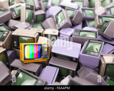 Haufen von Vintage tv. Ende des Fernsehens. Konzeptionellen Hintergrund. 3D Stockfoto