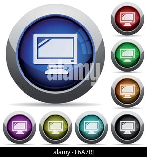 Satz von runden glänzenden Monitor-Buttons. Layer-Struktur angeordnet. Stock Vektor