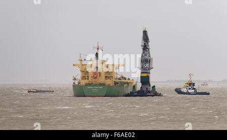 mehrere Schiffe, einschließlich Fracht und Barkassen in und um den Kanal von Terneuzen nach Gent Stockfoto