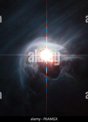 Das Hubble-Weltraumteleskop der NASA erfasst ein Bild eines Rauchrings im Weltraum und enthüllt kosmische Phänomene in beispielloser Detailgenauigkeit. Diese Beobachtung bietet wertvolle Einblicke in die Bildung von Sternen und Nebeln. Stockfoto