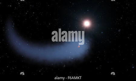 Das Hubble Space Telescope erfasst ein Bild eines Exoplaneten mit einer ungewöhnlichen und massiven Atmosphäre, die entfernt wird, und enthüllt Details über seine atmosphärische Zusammensetzung. Stockfoto