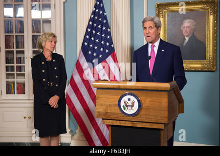 Secretary Kerry liefert Bemerkungen an PEPFAR diplomatischen Rezeption Stockfoto