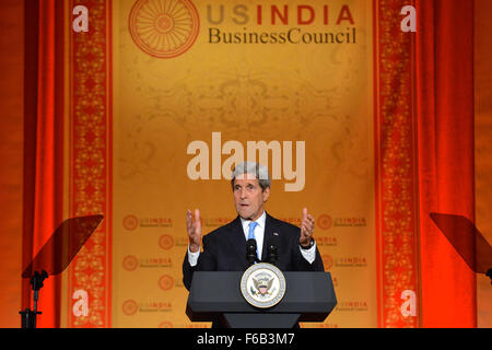 Sekretär Kerry liefert Hinweise auf die USA und Indien strategischer und wirtschaftlicher Dialog Führung Gipfel Rezeption Stockfoto