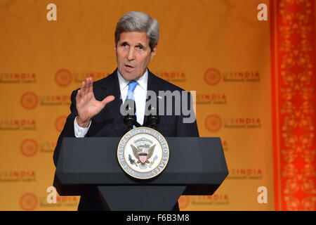 Sekretär Kerry liefert Hinweise auf die USA und Indien strategischer und wirtschaftlicher Dialog Führung Gipfel Rezeption Stockfoto