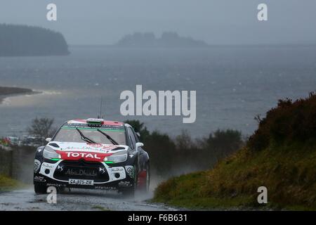 North Wales Großbritannien. 15. November 2015. WRC-Rallye von Großbritannien. Letzten Tages-Etappen und Podium. Kris Meeke (IRL) und Paul Nagle (GB) - Citroen DS3 WRC Credit: Action Plus Sport/Alamy Live News Stockfoto