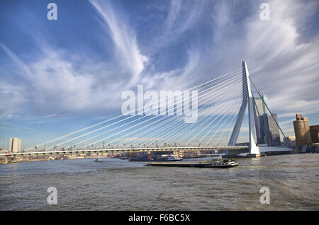 Erasmusbrücke in Rotterdam an der Nieuve-Maas, Rotterdam, Niederlande Stockfoto