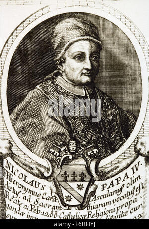 Papst Nikolaus IV. (1227-1227). Geboren Girolamo Masci. Papst von 1288-1292. Porträt. Gravur. Stockfoto