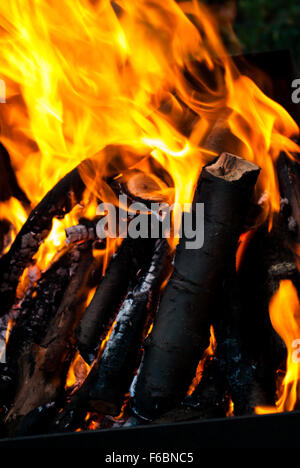 Brennholz im Kamin verbrennen hautnah Stockfoto