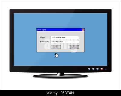Vektorgrafik eines Monitors ein Anmeldefenster angezeigt. Layer-Struktur angeordnet Stock Vektor