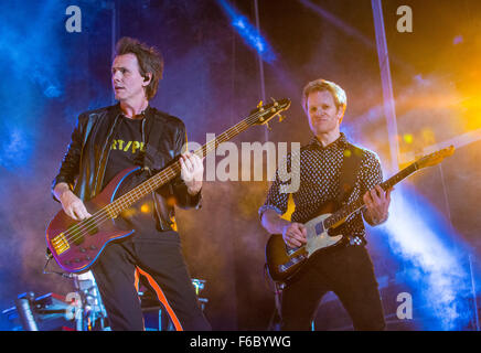 Führen Sie Musiker John Taylor und Roger Taylor von Duran Duran auf Bühne auf das Leben ist schön Musik-Festival in Las Vegas Stockfoto