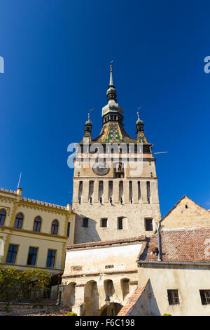 Bild auf den Uhrturm in Sighisoara/Schäßburg, Siebenbürgen Rumänien Stockfoto