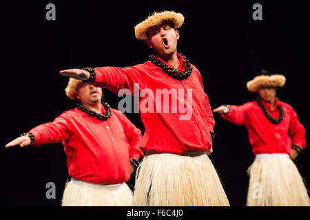 Halau bei Wai Ola aus San Jose, Hawaii, Durchführung am 27. Folkart internationale CIOFF-Folklore-Festival, Festival Lent, Maribor Stockfoto