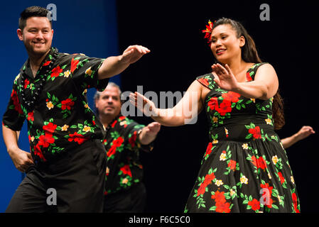 Halau bei Wai Ola aus San Jose, Hawaii, Durchführung am 27. Folkart internationale CIOFF-Folklore-Festival, Festival Lent, Maribor Stockfoto