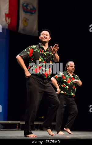 Halau bei Wai Ola aus San Jose, Hawaii, Durchführung am 27. Folkart internationale CIOFF-Folklore-Festival, Festival Lent, Maribor Stockfoto