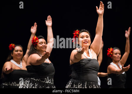 Halau bei Wai Ola aus San Jose, Hawaii, Durchführung am 27. Folkart internationale CIOFF-Folklore-Festival, Festival Lent, Maribor Stockfoto