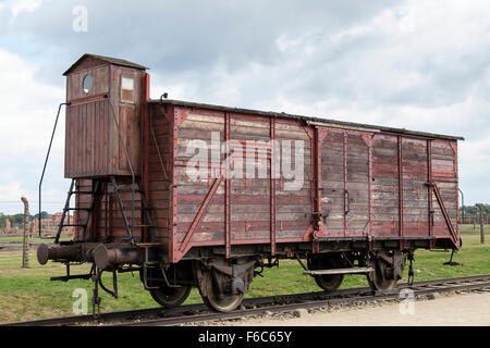 Güterwagen Laufwagenschiene für Deportationen zu Auschwitz II-Birkenau Deutsch Nazi Concentration Camp verwendet. Oswiecim, Polen Stockfoto