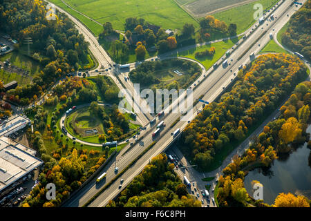 Autobahn A2 B 224, Autobahn A2, Ausfahrt, Gladbeck, Ruhrgebiet, Nord Rhein Westfalen, Deutschland, Europa, Luftaufnahme, Antenne, Antenne Stockfoto