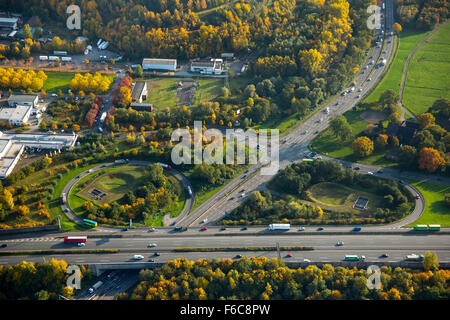 Autobahn A2 B 224, Autobahn A2, Ausfahrt, Gladbeck, Ruhrgebiet, Nord Rhein Westfalen, Deutschland, Europa, Luftaufnahme, Antenne, Antenne Stockfoto