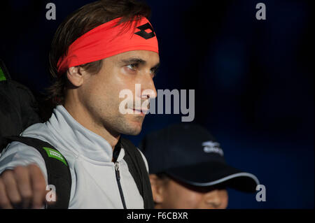 O2 Arena, London, UK. 16. November 2015. Barclays ATP World Tour Finals. David Ferrer (ESP) kommt am Gericht für den zweiten Tag Singles gegen Andy Murray (GBR Match). Endgültigen Spielstand Murray: 6-4, 6-4. Bildnachweis: Sportsimages/Alamy Live-Nachrichten Stockfoto