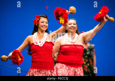 Halau bei Wai Ola aus San Jose, Hawaii, Durchführung am 27. Folkart internationale CIOFF-Folklore-Festival, Festival Lent, Maribor Stockfoto