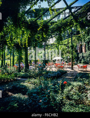 Cafe Terrasse im Gewächshaus, 'Botanischer Garten' botanischer Garten, Karlsruhe, Baden-Württemberg, Deutschland, Europa Stockfoto