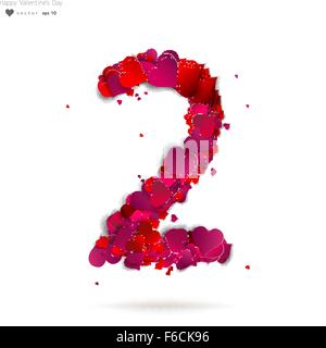 Nummer zwei, 2 hergestellt aus roten Herzen. Alphabet der Liebe Stock Vektor