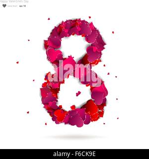 Nummer acht, 8 hergestellt aus roten Herzen Liebe alphabet Stock Vektor
