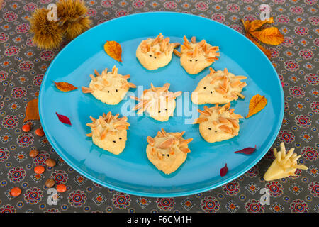 Hausgemachte Igel Cookies auf einem Teller, Stockfoto