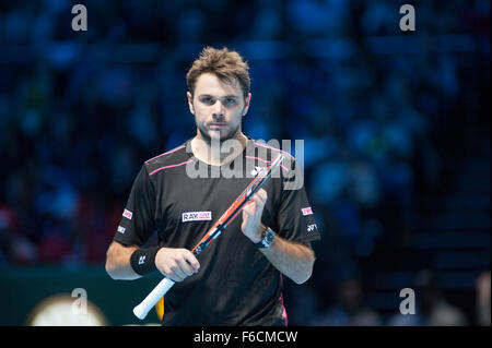 O2 Arena, London, UK. 16. November 2015. Barclays ATP World Tour Finals. Stan Wawrinka (SUI) gegen Rafael Nadal (ESP) im Einzel Round-Robin-Match, Tag 2. Bildnachweis: Sportsimages/Alamy Live-Nachrichten Stockfoto