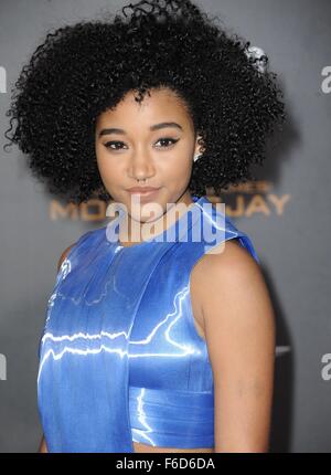 Los Angeles, CA, USA. 16. November 2015. AMANDLA Stenberg im Ankunftsbereich für THE HUNGER GAMES: MOCKINGJAY – Teil2, Microsoft Theater, Los Angeles, CA 16. November 2015. Bildnachweis: Dee Cercone/Everett Collection/Alamy Live-Nachrichten Stockfoto