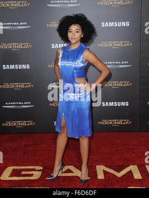 Los Angeles, CA, USA. 16. November 2015. AMANDLA Stenberg im Ankunftsbereich für THE HUNGER GAMES: MOCKINGJAY – Teil2, Microsoft Theater, Los Angeles, CA 16. November 2015. Bildnachweis: Dee Cercone/Everett Collection/Alamy Live-Nachrichten Stockfoto