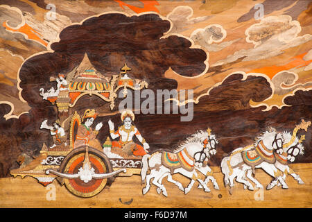 Gemälde von Lord Krishna mit Arjuna, Mahabharata, indischem Handwerk, Indien, Asien Stockfoto