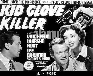 Erscheinungsdatum: 17. April 1942. FILMTITEL: Kid Glove Killer. STUDIO: Metro-Goldwyn-Mayer (MGM). Grundstück: Erster Spielfilm von Regisseur Fred Zinneman ist eine bissige LittleB verfügen, bietet Van Heflin als Leiter einer Stadt kriminaltechnische Labor, der den Mord an Bürgermeister der Stadt löst durch die Analyse der Beweise aus der Straftat. Im Bild: VAN HEFLIN als Gordon McKay, LEE BOWMAN als Gerald Ladimer und MARSHA Jagd als Jane Mitchell. Stockfoto