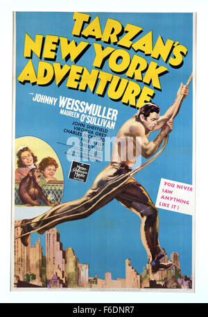 VERÖFFENTLICHT: 1. Mai 1942 - Film Originaltitel: Tarzan-New York-Abenteuer. Im Bild: Filmplakat. Stockfoto