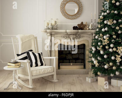 Weihnachten eingerichtetes Zimmer. 3D-Rendering Stockfoto