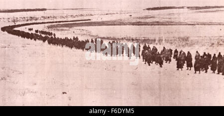 734. Russland. Vorenezh vorne. Spalten von Gefangenen deutschen Soldaten sind zurück aus der Schlacht nach der Kapitulation stapfte. Stockfoto