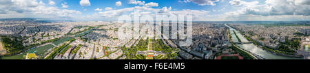 360-Grad-Panorama vom Seineufer, Champ de Mars, Trocadéro, Eiffelturm, Place du Trocadéro et du 11 Novembre, Paris Stockfoto