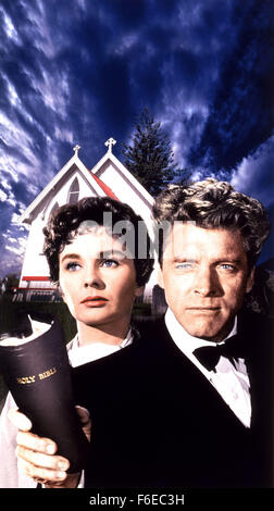 7. Juli 1960; Hollywood, Kalifornien, USA; Schauspieler BURT LANCASTER Stars wie Elmer Gantry und JEAN SIMMONS als Schwester Sharon Falkner in Richard Brooks inszenierte Drama, "Elmer Gantry" basiert auf dem Roman von Sinclair Lewis. Plakatkunst im Bild. Stockfoto