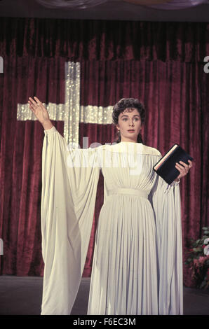 7. Juli 1960; Hollywood, Kalifornien, USA; Schauspielerin JEAN SIMMONS Stars wie Schwester Sharon Falkner in Richard Brooks inszenierte Drama, "Elmer Gantry" basiert auf dem Roman von Sinclair Lewis. Stockfoto