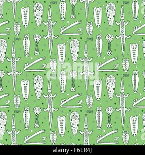 Skizzieren Sie Krokodil Musterdesign im Vintage-Stil, Vektor Stock Vektor