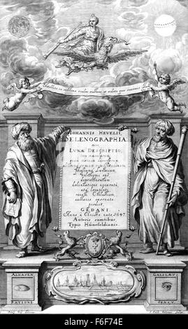 JOHANNES HEVELIUS (1611-1687) polnisch-litauische Politiker und Astronom. Titelseite von seinem Selenographia (A Beschreibung des Mondes) veröffentlichte im Jahre 1647. Stockfoto