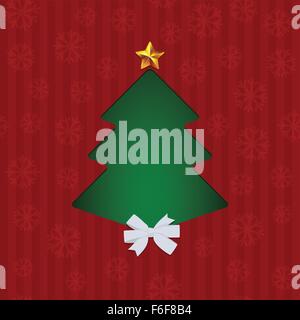 Vektor Weihnachten rot Musterdesign mit Schneeflocken, abgeschnitten Grün Abstrakt, Pinie, weißer Schleife und goldener Stern. Urlaub Stock Vektor