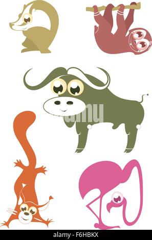 Cartoon lustige Tiere Set für Design 5 Stock Vektor