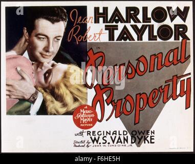 1937, Filmtitel: persönliches Eigentum, Regie: W S VAN DYKE, Studio: MGM, im Bild: JEAN HARLOW, ROBERT TAYLOR. (Bild Kredit: SNAP) Stockfoto