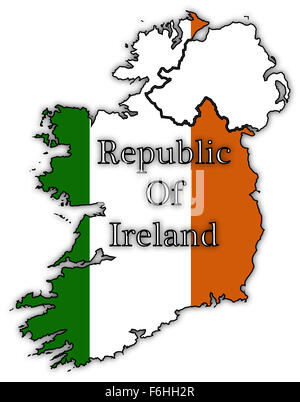 Irland Flagge in Karte isoliert auf weißem Hintergrund Stockfoto
