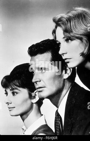 1962, Filmtitel: INFAM, Regie: WILLIAM WYLER, Studio: UA, im Bild: JAMES GARNER, AUDREY HEPBURN, SHIRLEY MacLAINE, Porträt, Profil, gruppieren. (Bild Kredit: SNAP) Stockfoto