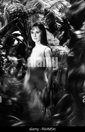 1959, Filmtitel: GREEN MANSIONS, Regie: MEL FERRER, Studio: MGM, abgebildet: AUDREY HEPBURN, STRÄUCHER, Bäume, Garten, Natur, Nacht, VERWILDERTE. (Bild Kredit: SNAP) Stockfoto